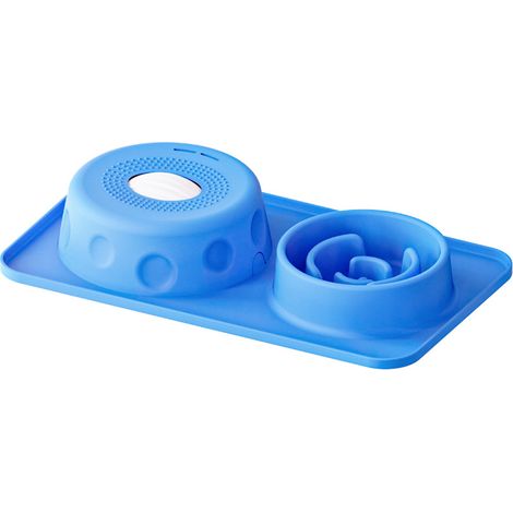 Gamelle double chien silicone 2-en-1 avec tapis anti-dérapant ventouse, bol lent mangeoire anti-renversement + plateau léchage pourchiot chien, vaisselle animal étanche anti-déversement usage domestiq (1/4)
