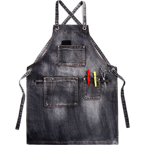 Tabliers de chef pour hommes et femmes avec grandes poches, taille unique, tablier de travail robuste à dos croisé Cowboy (1/5)