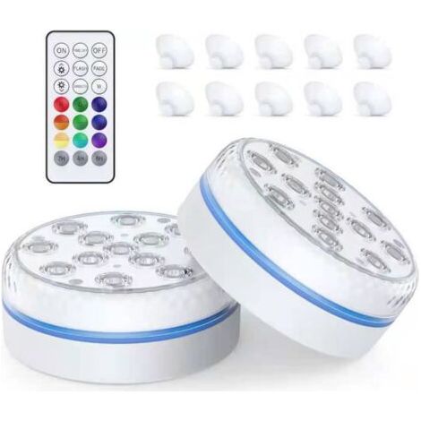 Jardin piscine,Lumière LED submersible,8,5 cm LED submersible avec RGB 16 multicolores, IP68 100% étanche et conception de joint d'étanchéité,2 PCS
