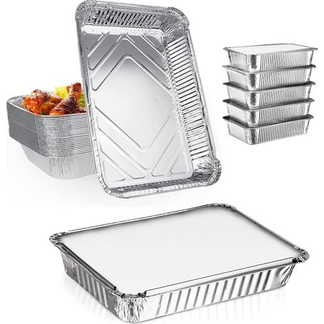 Lot de 30 Barquette Aluminium 2200ML avec Couvercle Carton Résistant Chaleur 500°F Cuisine Restauration (1/5)