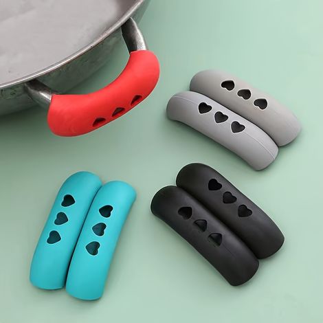 Ensemble de 4 pièces : Housses pour poignées de casserole et boutons de couvercle résistantes à la chaleur (Couleurs aléatoires)
