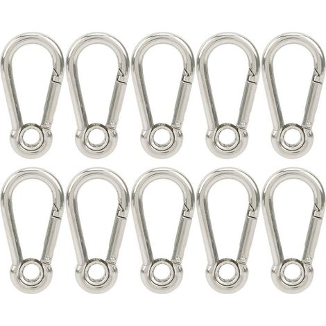 10 pièces mousqueton à ressort mousqueton boucle en acier inoxydable pour Camping escalade crochet M5 (1/5)