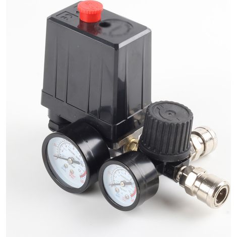Interruttore di controllo della pressione della pompa del compressore d'aria, valvola di controllo del regolatore di pressione del collettore a 4 vie 220V con manometro (1/4)