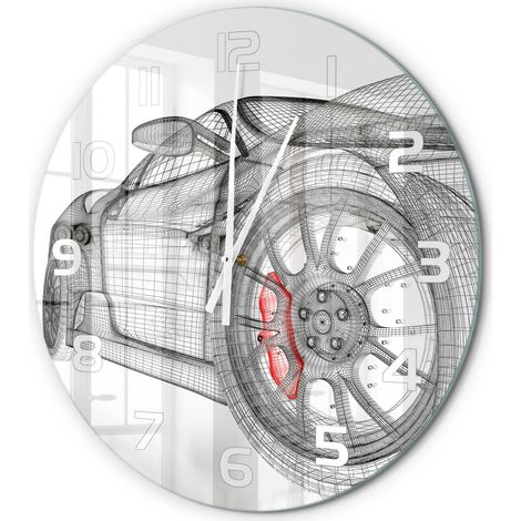 Horloge Murale Ronde en Verre Trempé Silencieuse Design Moderne Salon Cuisine Calandre de voiture fi 60 cm (1/5)
