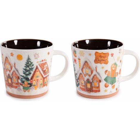 Tasses de Noël en porcelaine motif biscuits pain d'épices, intérieur coloré, lot de 8, diam. 9,5 x H. 9 cm