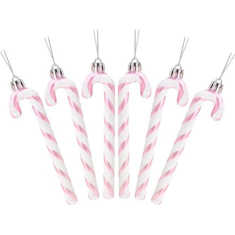 Weihnachts-Ideen: 6er-Pack Glitzer-Zuckerstangen 6-13 cm (Babyrosa) für Weihnachtsbaumschmuck - Crezuo