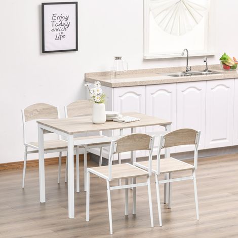 Set de salle à manger 100 x 63 x 76.5 cm avec table et 4 chaises en mdf et métal gris et blanc (1/5)