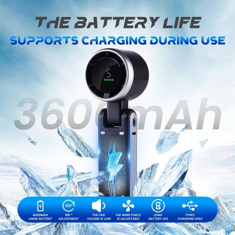 Faltbarer und tragbarer Ventilator mit USB-C-Schnellladefunktion, 3600-mAh-Akku, 5 Geschwindigkeitsstufen, inklusive Kabel – für bis zu 6 Stunden Kühlung. (1/5)