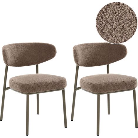 Set of 2 Dining Chairs Taupe Boucle Armless Iron Legs Protective Caps Retro Design Dining Room Seating UNITY (1/5)