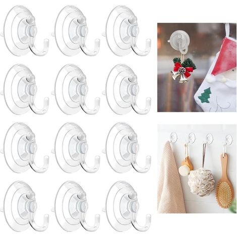 12er Set Saugnäpfe Haken ohne Bohren, wasserfeste PVC Duschhaken, starke Wandbefestigung für Handtücher im Bad (1/3)