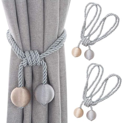 Lot de 2 embrasses de rideau tressées - Crochets et pinces pour rideaux - Accessoires de décoration pour voilages et stores - Couleur beige et gris (1/5)