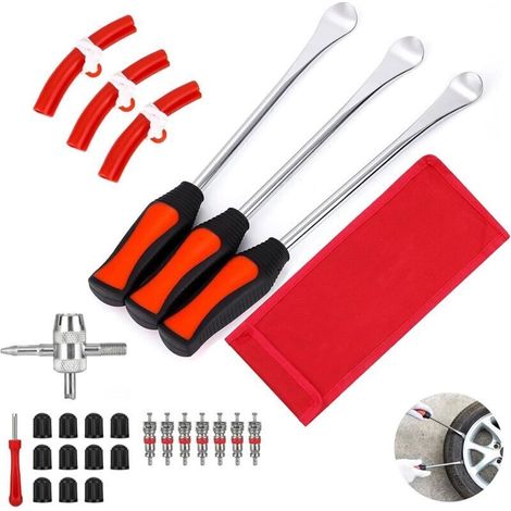 DéMonte Pneus Moto Manuels, 3 Levier VéLo de 11,5 Pouces, Outil de Montage de Pneus avec 3 Protections de Jantes, pour Moto, VéLo, Auto, Voiture, Scooter, Trottinette éLectrique (1/5)