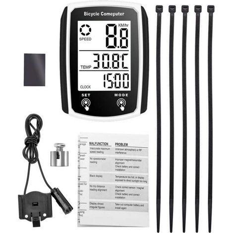 Compteur de vitesse filaire étanche pour vélo, ordinateur de bord LCD avec compteur kilométrique (en anglais) (1/5)