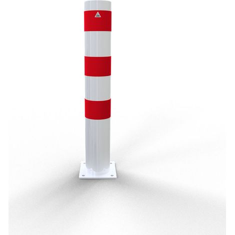 Schake Stahlrohrpoller ortsfest aus Stahlrohr verzinkt Ø152x3,2mm weiß beschichtet mit rot reflektierenden Leuchtstreifen zum Aufdübeln 1000mm Gesamtlänge