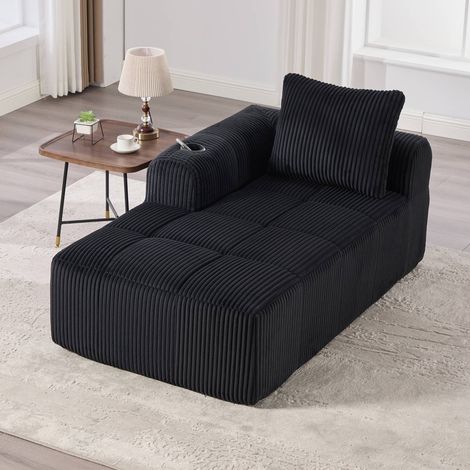 Fauteuil en velours côtelé – canapé confortable sans montage, coussin de dos, poche latérale et porte-gobelet intégré (1/5)