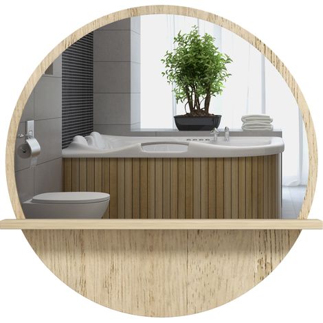 Miroir rond mural de salle de bain avec étagère de rangement Ø x 10H cm panneau de particules 1 45 (1/5)