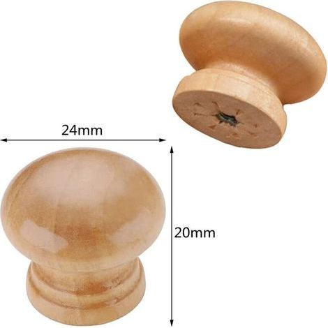 10 Boutons de Meuble Ronds en Bois de 24mm - Poignées Monotrou pour Armoire, Tiroir - Avec Vis (1/4)