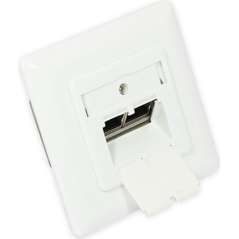 Prise murale encastrée réseau Gigabit CAT6 haut de gamme avec plaque de recouvrement et 2 ports RJ45 - blindée / blanche (1/3)