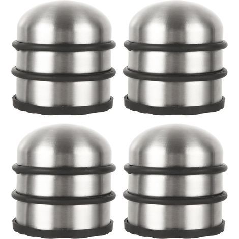 Set mit 4 Türstoppern aus Edelstahl, 1,2 kg, robuste, verchromte Türstopper mit stoßdämpfendem Gummiring, runde Metalltürstopper für Böden (1/5)