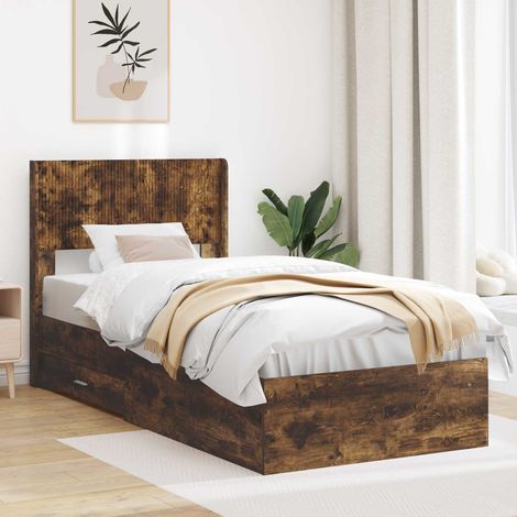 vidaXL Bed Frame with Storage and Headboard Smoked Oak 100 x 200 cm (1/5)