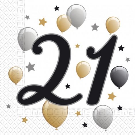 21 Luftballons, 20 Papierservietten 33x33cm.