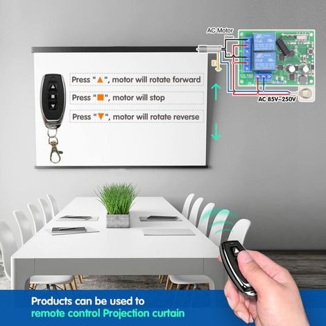 Telecommande Universelle PortailCommutateur de télécommande de moteur AC 240V 230V 220V 10A 2 canaux récepteur de relais de commande radio avec 2 émetteurs pour porte de garage rideau électrique,contr (1/3)