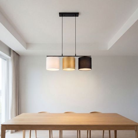 Pendelleuchte Metall Stoff H: max. 110 cm Schwarz Weiß Hellbraun E27 3-flammig länglich Modern