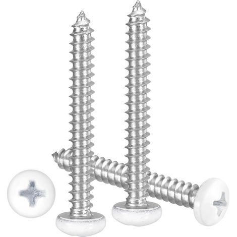 Vis Auto-Taraudeuses À Tête Bombée (10x1-1/2") 25Pcs, Vis Auto-Foreuses En Acier Inoxydable 304 Pour Métal Bois Plastique, Pour Armoire Mur Volet Plaques, Blanc Argenté (1/5)