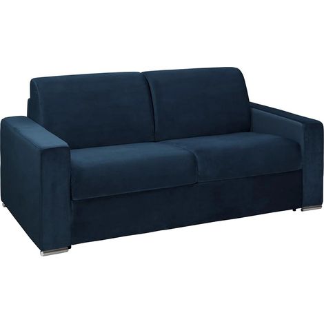 Canapé 3 places convertible express en velours bleu nuit - Couchage 140 cm - Matelas 14 cm avec mémoire de forme CALITO (1/4)