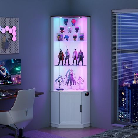 Eckvitrine mit LED-Beleuchtung und Sensor, 3-lagig, weiß (1/5)