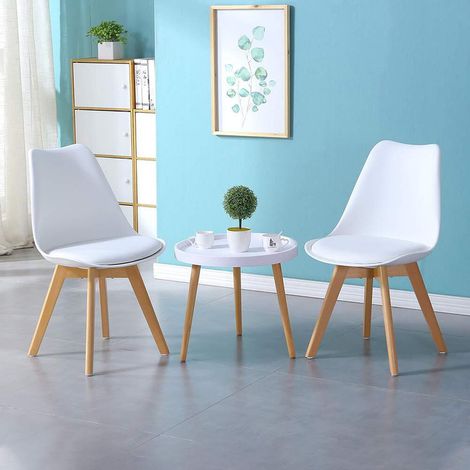Dining Chair 2x Upholstered Kitchen Chair Retro Lounge Corner Chairs White (1/4)