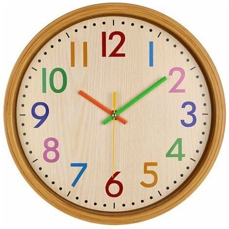 Pendules murales 12 pouces silencieux coloré numéro enfants horloge murale grande horloge murale décorative sans coutil style vintage à piles