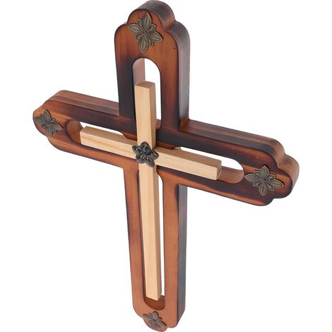 Croix Murale en Bois D’Hévéa 23X3X34 CM Croix Décorative Catholique pour Bureau et Autel Ornement Spirituel Polyvalent pour Baptême et Première Communion