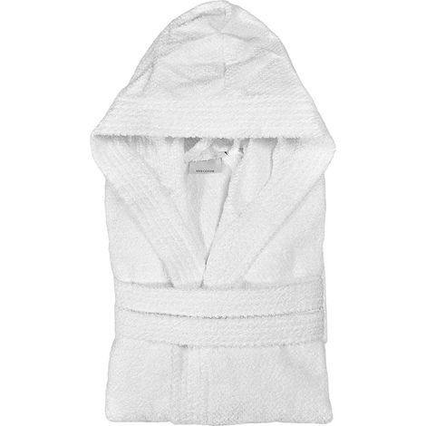 Accappatoio bianco 100% cotone taglia L con tasche cappuccio e cintura (1/3)