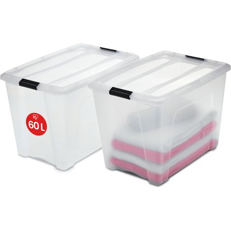Iris Ohyama Aufbewahrungsboxen mit Deckel, 60L, 2er-Set, Transparent, Sicherer Verschluss, Stapelbar, Griffe, für Schlafzimmer, Schrank, Organisation, BPA-freies Plastik, Ordnungsboxen, NTB-60 (1/5)