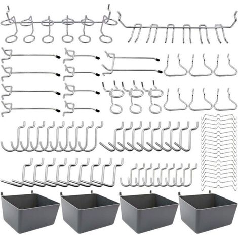 Lageraufbewahrungszubehörset, 80-teilig, schwarz und silber, Lochabstand 2,5 cm, Haken für perforierte Paneele