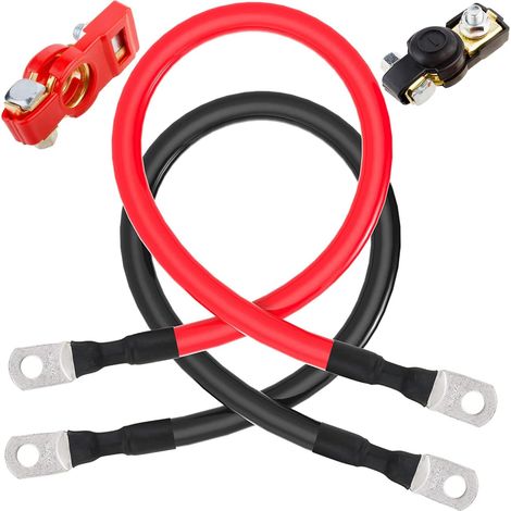 2 Pièces Onduleur Batterie Câble, Câble d'allumage en cuivre Câbles Connecteur avec œillets 4AWG 93cm Rouge et Noir +1 Pair Cosse Batterie (1/5)