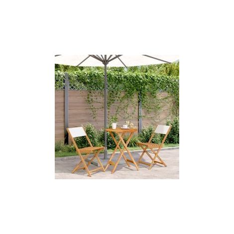 Ensemble de bistro 3 pcs blanc crème tissu et bois massif (1/5)