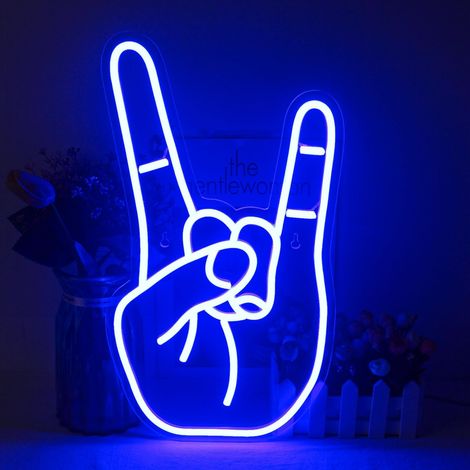 Panneau néon Rock Gesture pour décoration murale, panneau LED bleu, alimentation USB pour bar, salle de jeux, fête rock (1/5)
