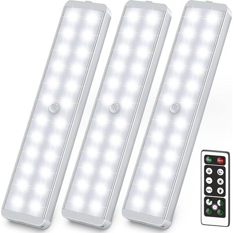 Lot de 3 Lampe LED à détecteur de mouvement, 24 LED, éclairage doux, rechargeable, pour placard, cuisine, escalier (1/5)
