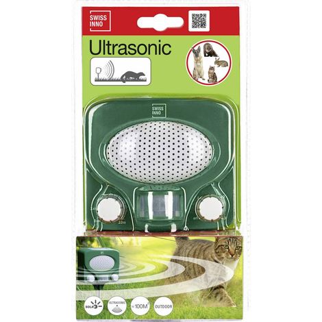 SWISSINNO Repellente Ultrasuoni Animali con Pannello Solare – Allontana Gatti Cani Martore Volpi Ricci – Copertura 100m² – Uso Giorno e Notte – Impermeabile per Esterni