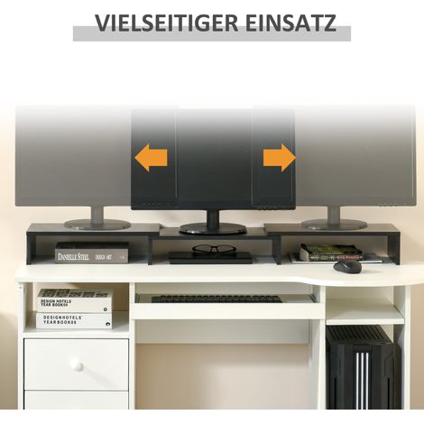 Support pour écran Vinsetto, rehausseur double écran, longueur et angle de rotation réglables, compatible PC, ordinateur portable, imprimante, 80-117 x 23,5 x 10 cm, noir (1/5)