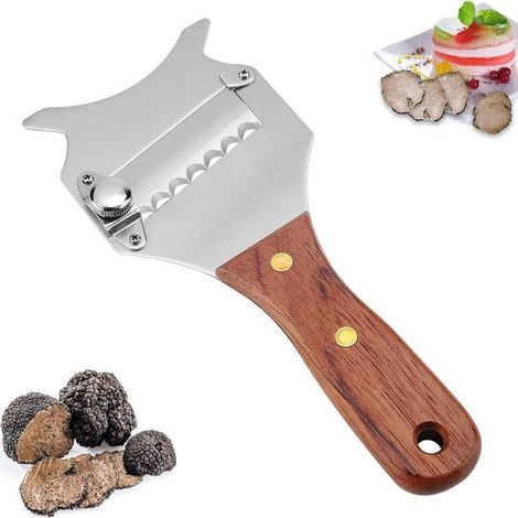 1 pieza, Acero inoxidable, Cortador de queso con mango de madera, chocolate y queso, Cortador de trufas con cuchilla ajustable, 19 x 8 cm, Marrón (1/5)
