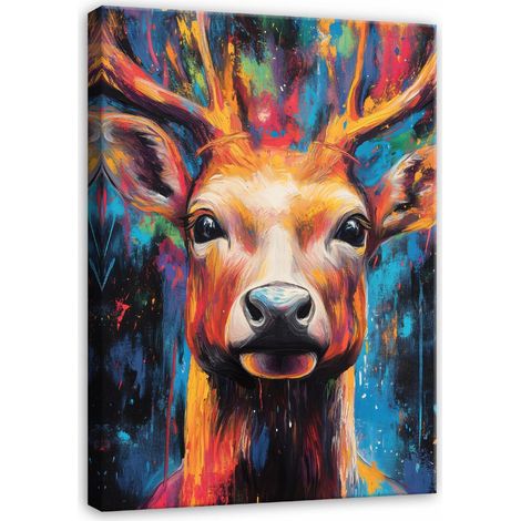Peinture abstraite cerf coloré pour chambre salon cuisine sur toile 120x80 (1/3)