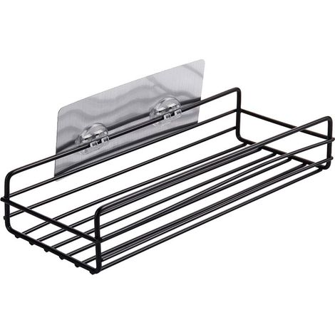 Étagère de douche murale simple, sans perçage, panier suspendu pour WC, support de lavabo, étagère en fer pour salle de bain, noire (1/5)