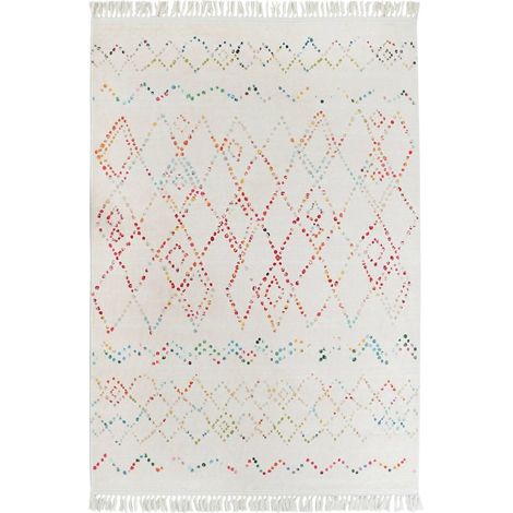 Tapis moderne coloré douceur et résilience - Blanc avec motifs multicolores (1/4)