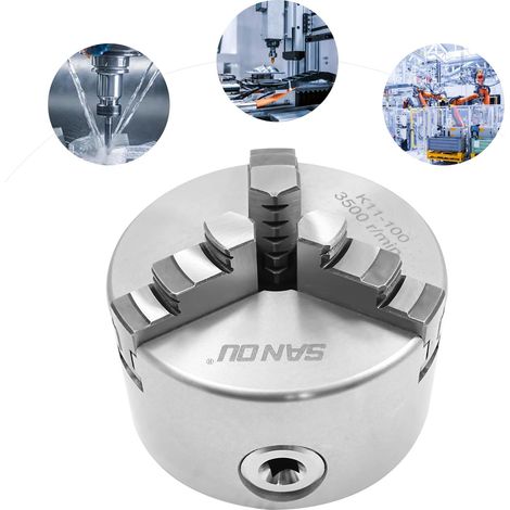 Mandrin à trois mors 100 mm Auto-centrant 3 mâchoires Plage de serrage : 30-90 mm Doublure de tour en HT300, 20CrMnTi Compatible avec Tour, Rectifieuse, Perceuse, Fraiseuse