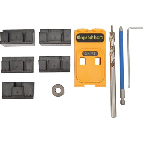 Perceuse à bois avec guide d'angle incliné, foret étagé 9mm, ouvre-trou, bague limite d'inclinaison pour perçage précis. (1/5)