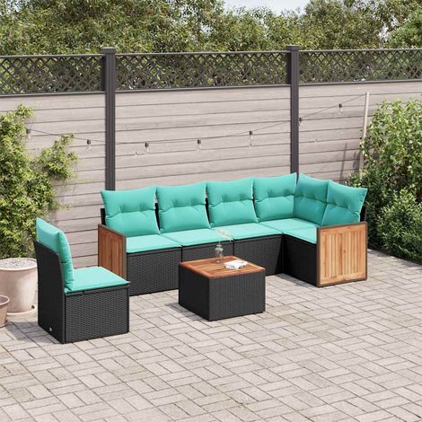 vidaXL Conjunto de sofá de jardín de 7 piezas con cojines, de poliratán negro (1/5)