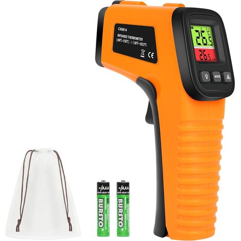 Thermomètre Infrarouge, Thermometre Laser Numérique Sans Contact, -58°F1022°F (-50°C550°C) Pistolet Température Laser, Emissivité Réglable, Thermomètre pour Cuisine/Frigo/BBQ/Industrie (1/5)